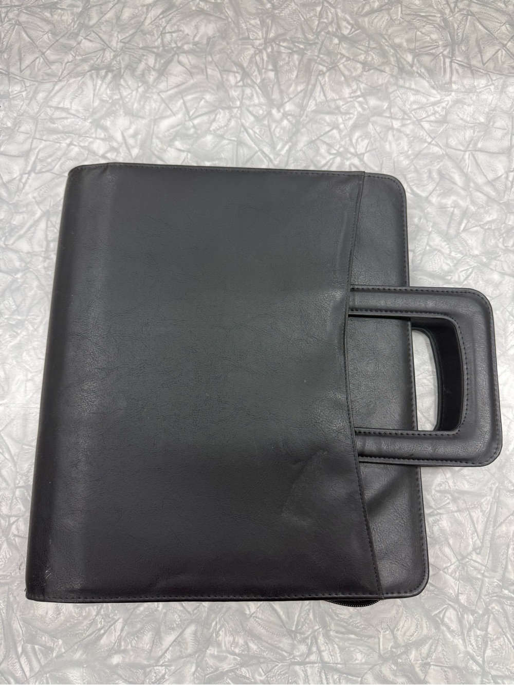 Black Leather Carry-All Folio Bag /3 ring binder w retractable handles